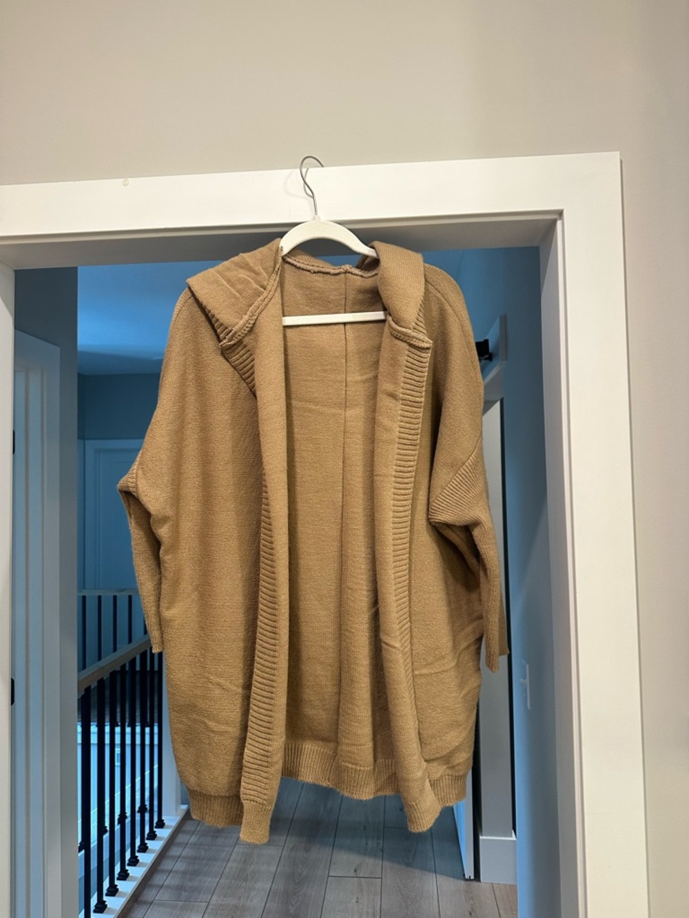 Cozy Hooded Open Cardigan - Camel